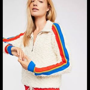 Free people textured sweater marshmallow cream with racing stripes medium